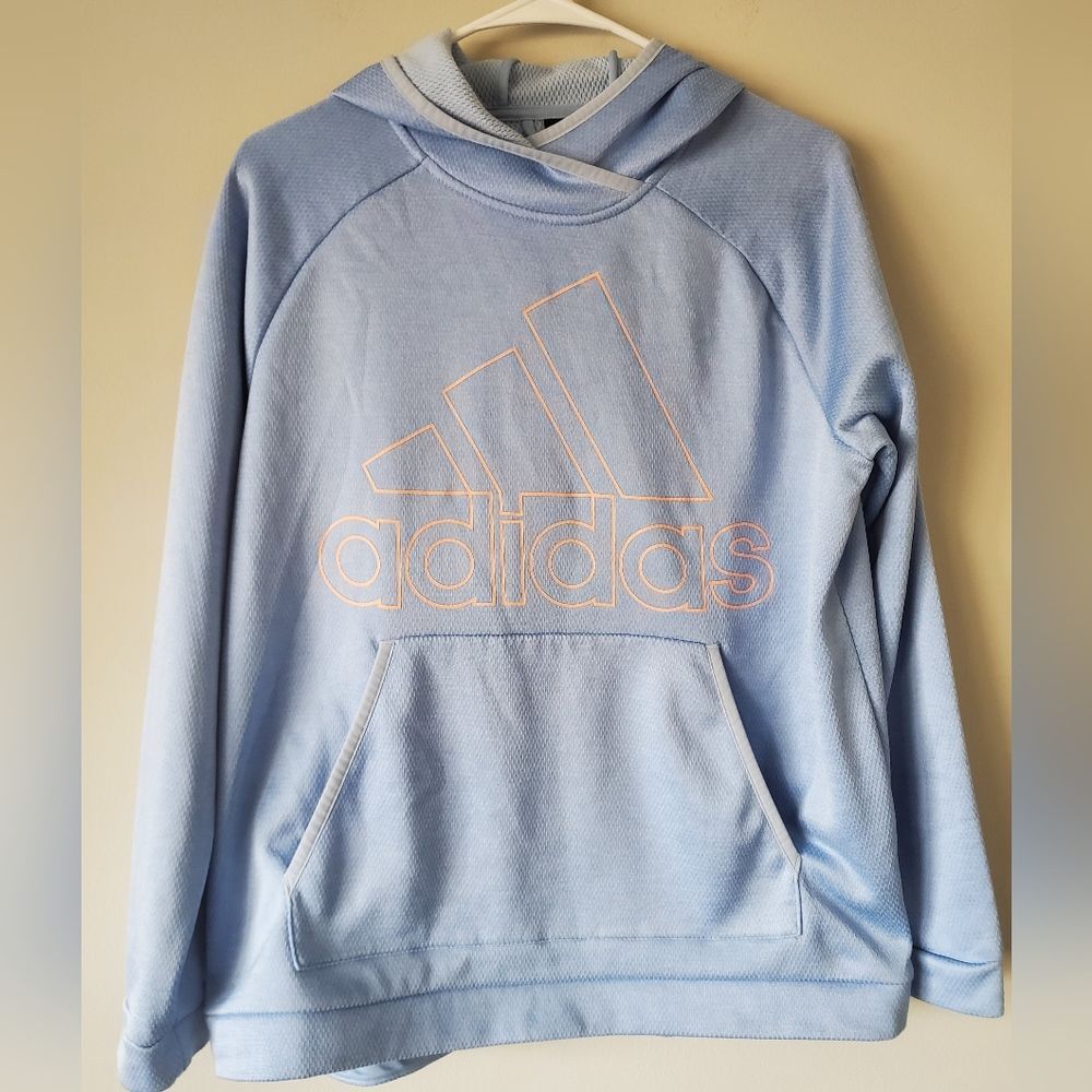 Women's Blue Adidas Climawarm Hoodie Size Large Athleisure Sporty Comfort Casual